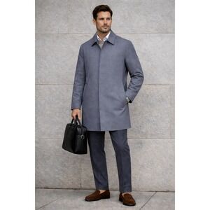 Banana Republic Mac Jacket Mens S Gray Snap Water Resistant Trench Coat Academia